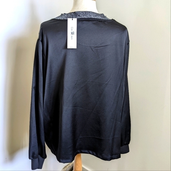 CALVIN Klein Black Satin Pull Over 2X Plus Sized Sweatshirt - Picture 9 of 16